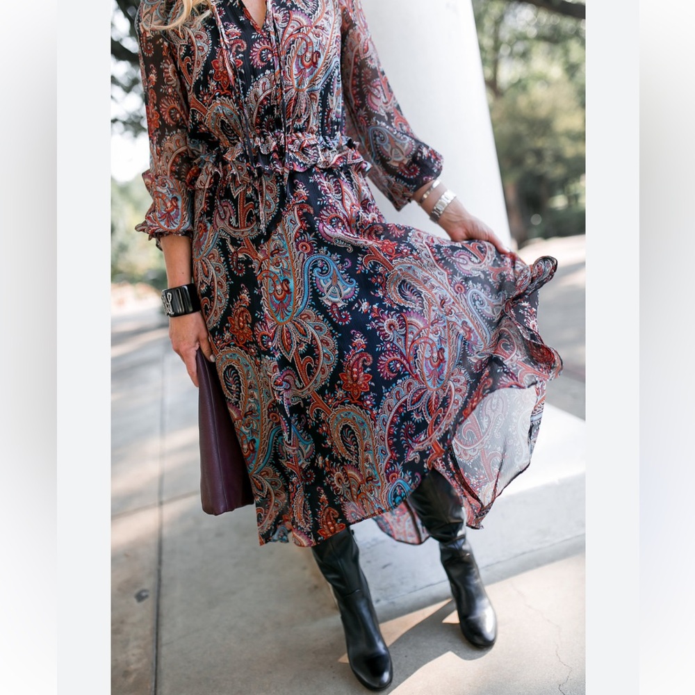 $248 Banana Republic X Olivia Palermo Dress Paisley Ruffle Boho Maxi Silk Medium